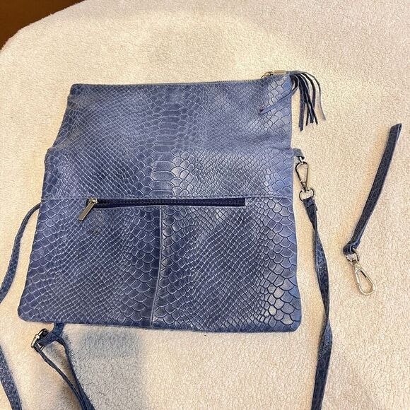 Vimoda Paris Blue Crossbody Purse Leather Woman S 10.5x7.25" Italy Foldover Chic - Picture 13 of 13